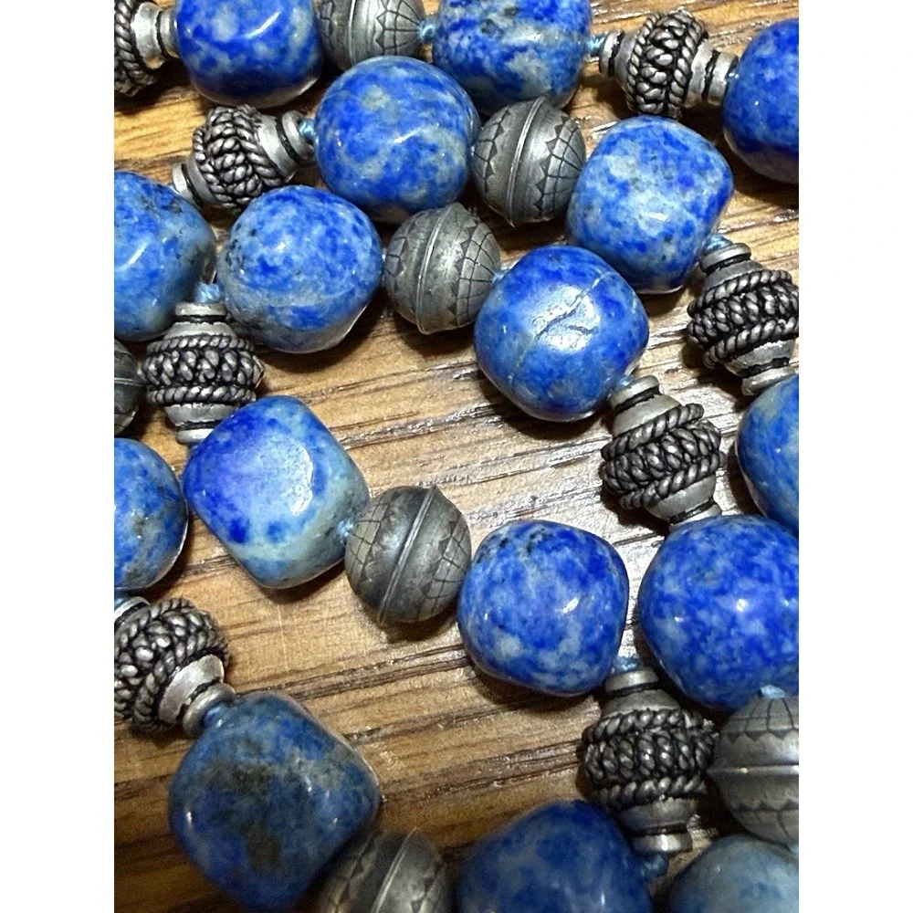 Native Pearl Lapis Lazuli Desert Southwest Native Bench Bead Silver Necklace 31